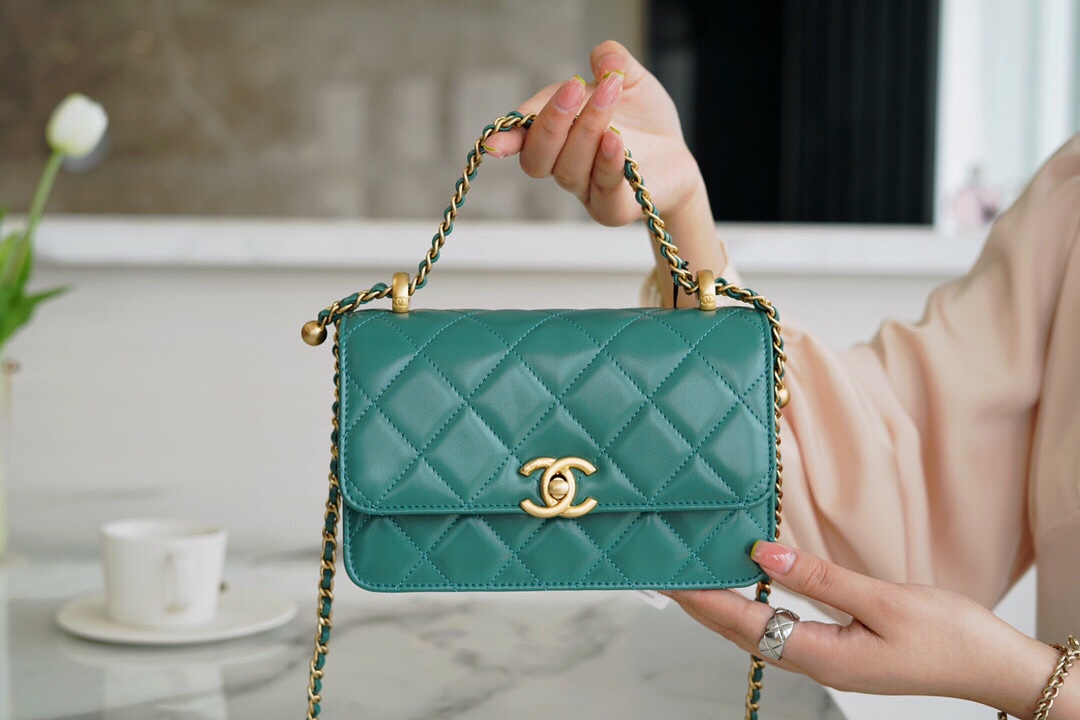 Chanel 2021 Mini Classic Flap in Vintage Green Glossy Calfskin  