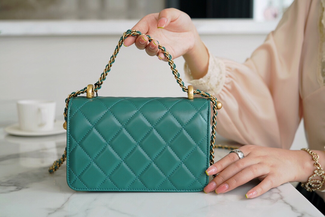 Chanel 2021 Mini Classic Flap in Vintage Green Glossy Calfskin  