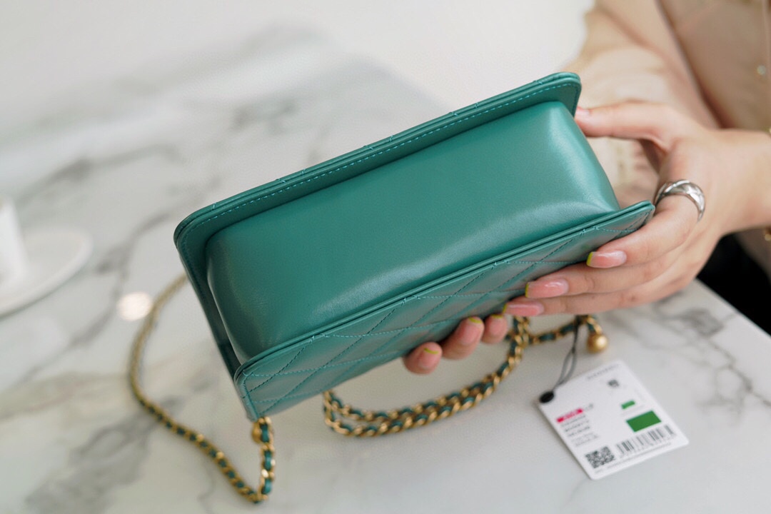 Chanel 2021 Mini Classic Flap in Vintage Green Glossy Calfskin  