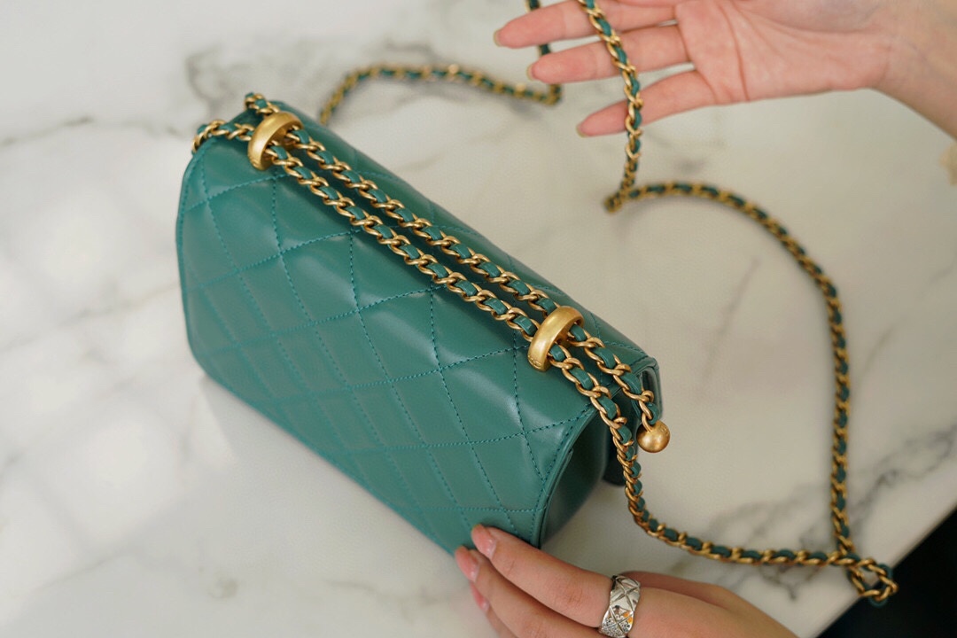 Chanel 2021 Mini Classic Flap in Vintage Green Glossy Calfskin  