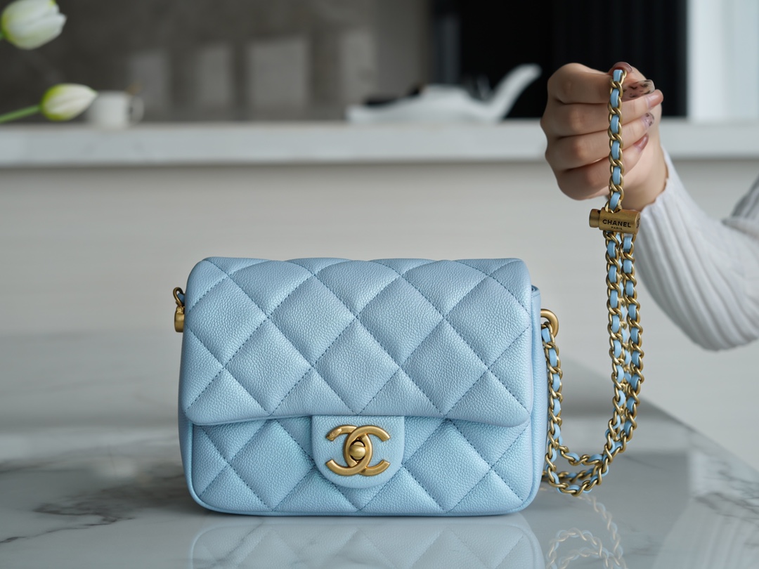 Chanel 21/22 Bullet Shell Square Bag Dreamy Blue Litchi Grain Calfskin  