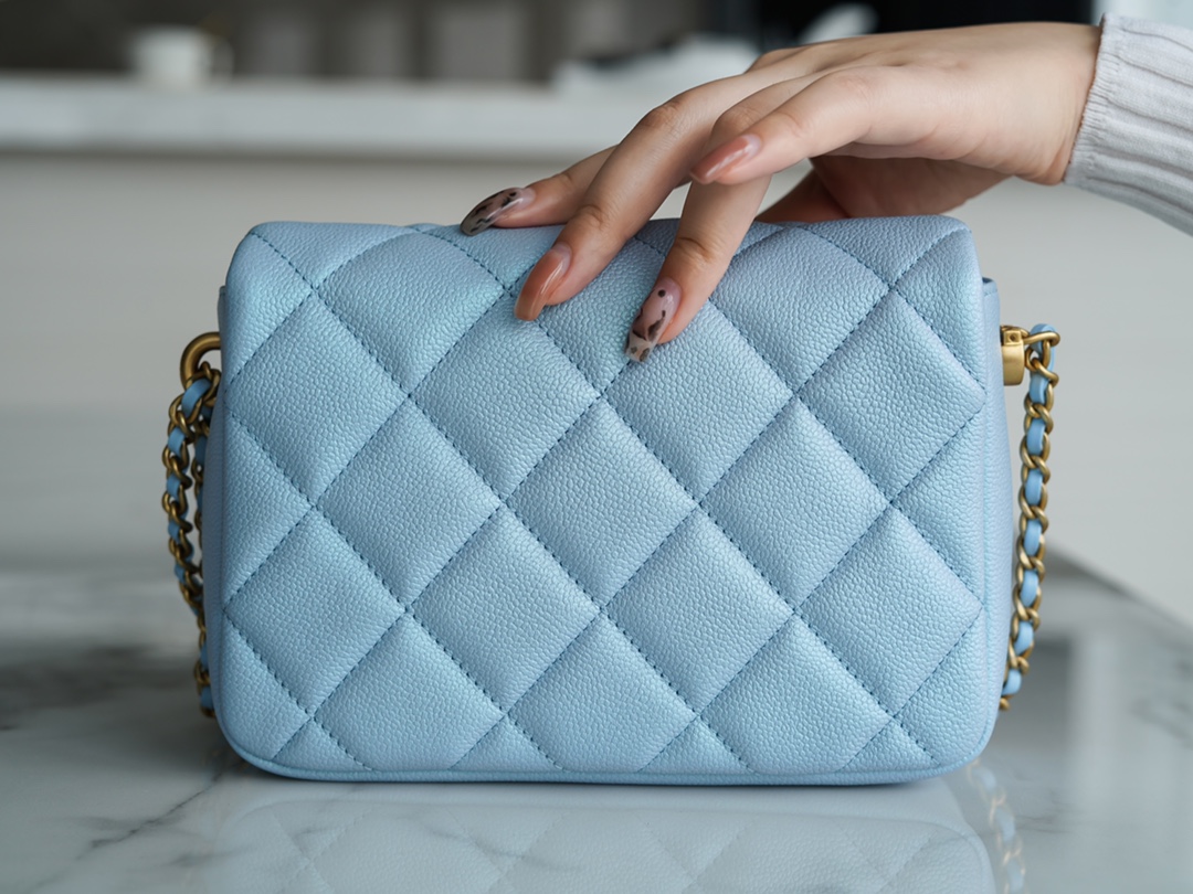 Chanel 21/22 Bullet Shell Square Bag Dreamy Blue Litchi Grain Calfskin  