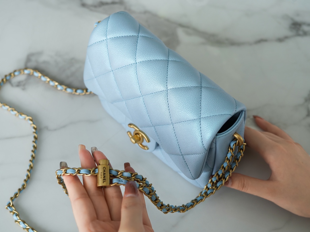 Chanel 21/22 Bullet Shell Square Bag Dreamy Blue Litchi Grain Calfskin  