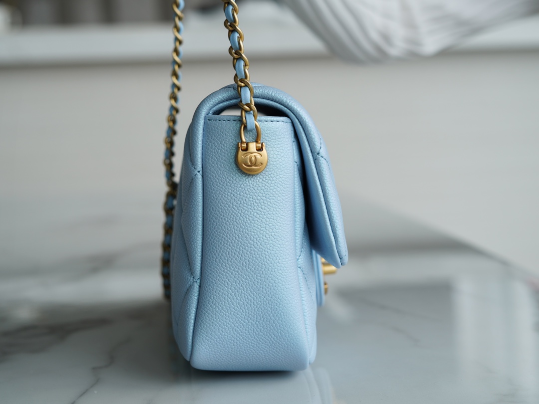 Chanel 21/22 Bullet Shell Square Bag Dreamy Blue Litchi Grain Calfskin  