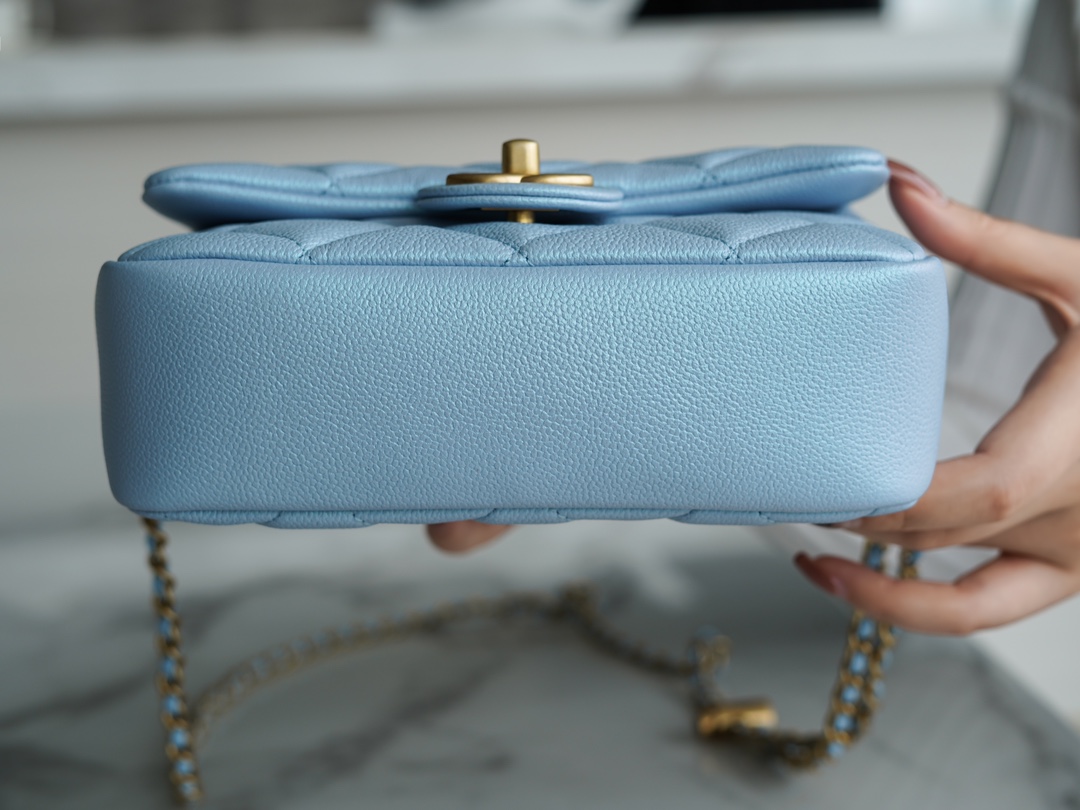 Chanel 21/22 Bullet Shell Square Bag Dreamy Blue Litchi Grain Calfskin  