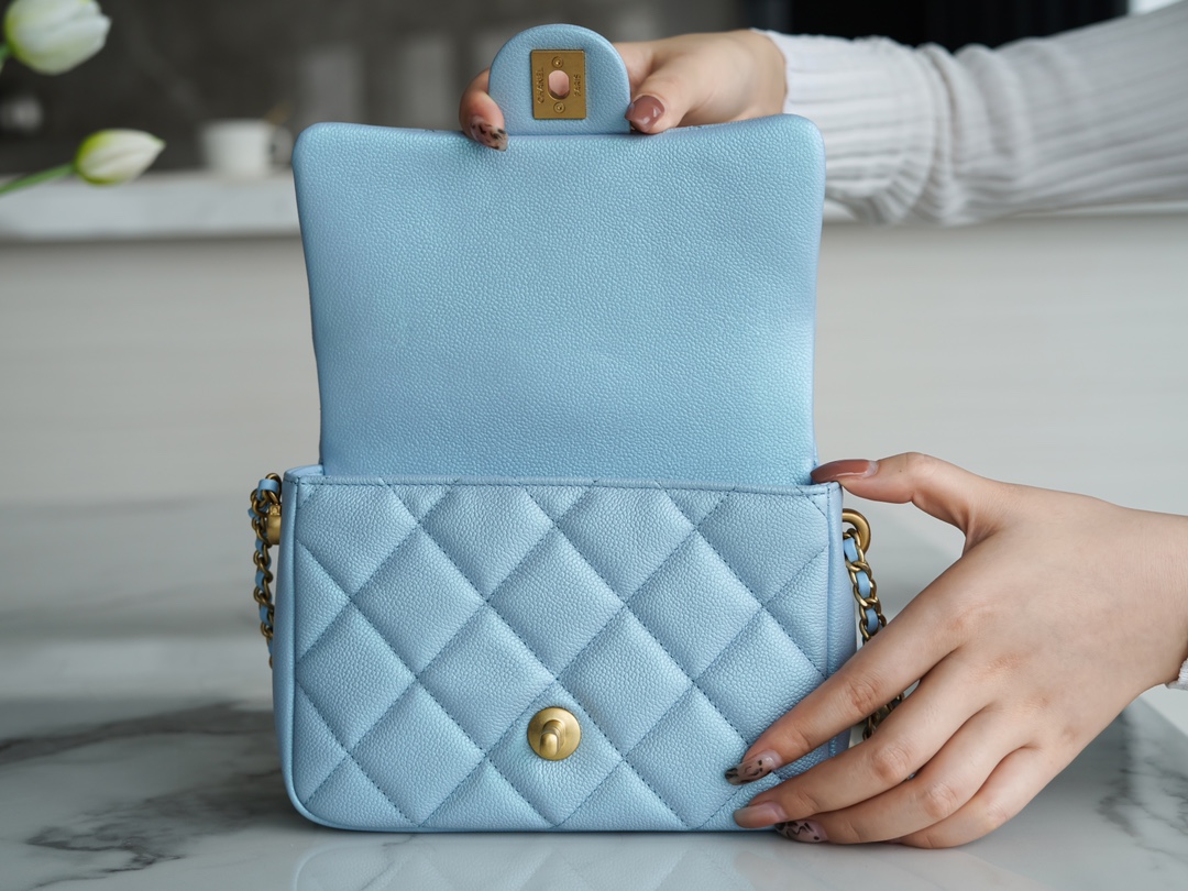 Chanel 21/22 Bullet Shell Square Bag Dreamy Blue Litchi Grain Calfskin  