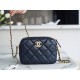 Chanel Bullet Shell Horizontal Camera Bag Pearlescent Black Blue Litchi Grain Calfskin  