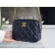 Chanel Bullet Shell Horizontal Camera Bag Pearlescent Black Blue Litchi Grain Calfskin  