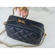 Chanel Bullet Shell Horizontal Camera Bag Pearlescent Black Blue Litchi Grain Calfskin  