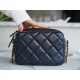 Chanel Bullet Shell Horizontal Camera Bag Pearlescent Black Blue Litchi Grain Calfskin  