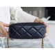 Chanel Bullet Shell Horizontal Camera Bag Pearlescent Black Blue Litchi Grain Calfskin  