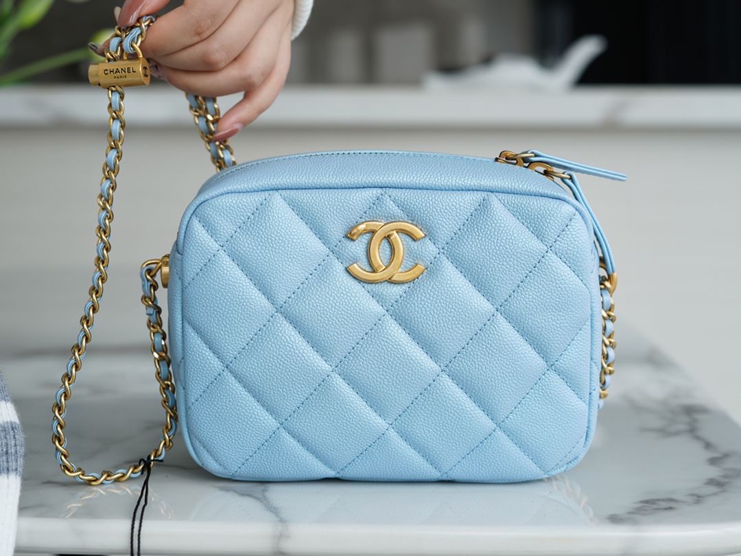 Chanel 21/22 Bullet Shell Horizontal Camera Bag Dreamy Blue Litchi Grain Calfskin