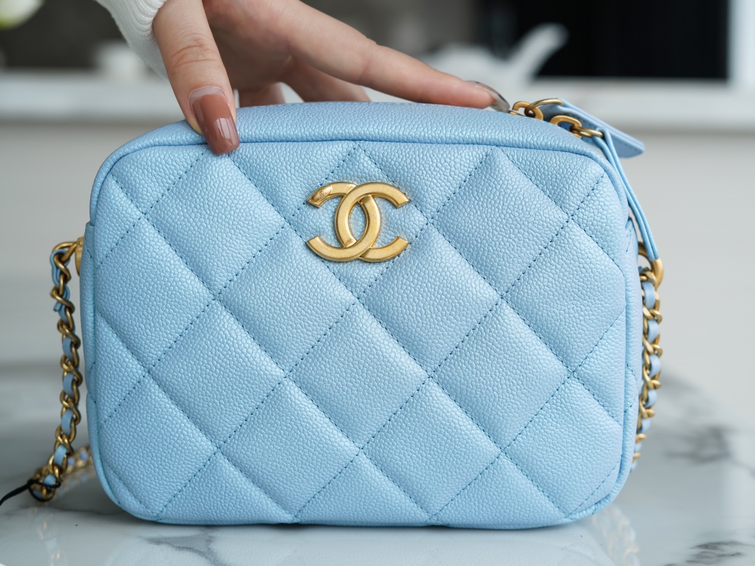 Chanel 21/22 Bullet Shell Horizontal Camera Bag Dreamy Blue Litchi Grain Calfskin