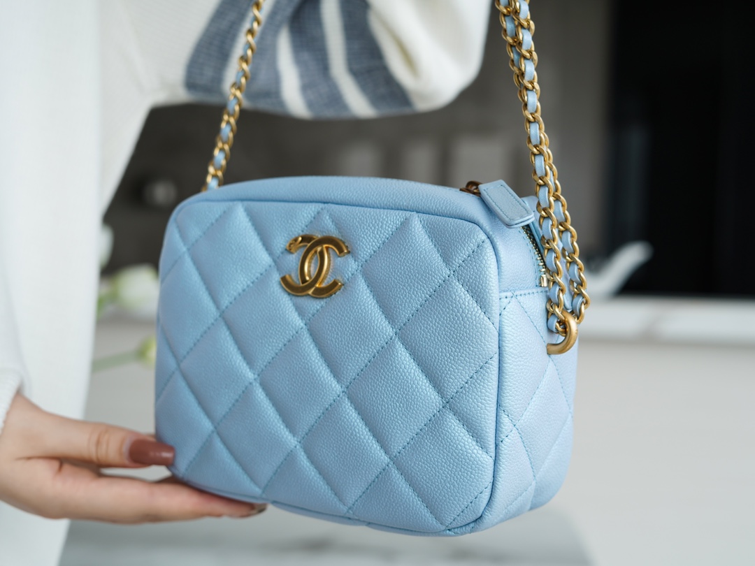 Chanel 21/22 Bullet Shell Horizontal Camera Bag Dreamy Blue Litchi Grain Calfskin