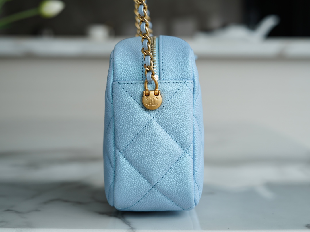 Chanel 21/22 Bullet Shell Horizontal Camera Bag Dreamy Blue Litchi Grain Calfskin