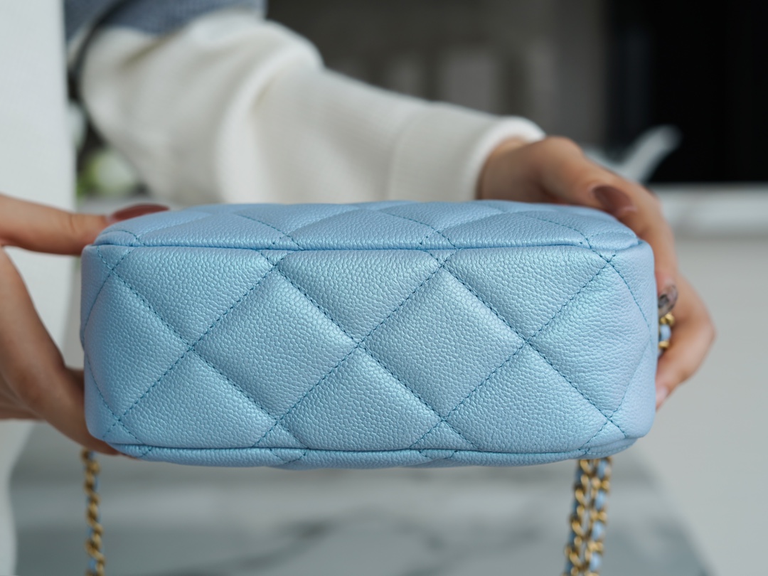 Chanel 21/22 Bullet Shell Horizontal Camera Bag Dreamy Blue Litchi Grain Calfskin