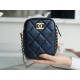 21/22 Bullet Shell Vertical Camera Bag Dream Blue Classic Quilted Litchi Grain Calfskin  