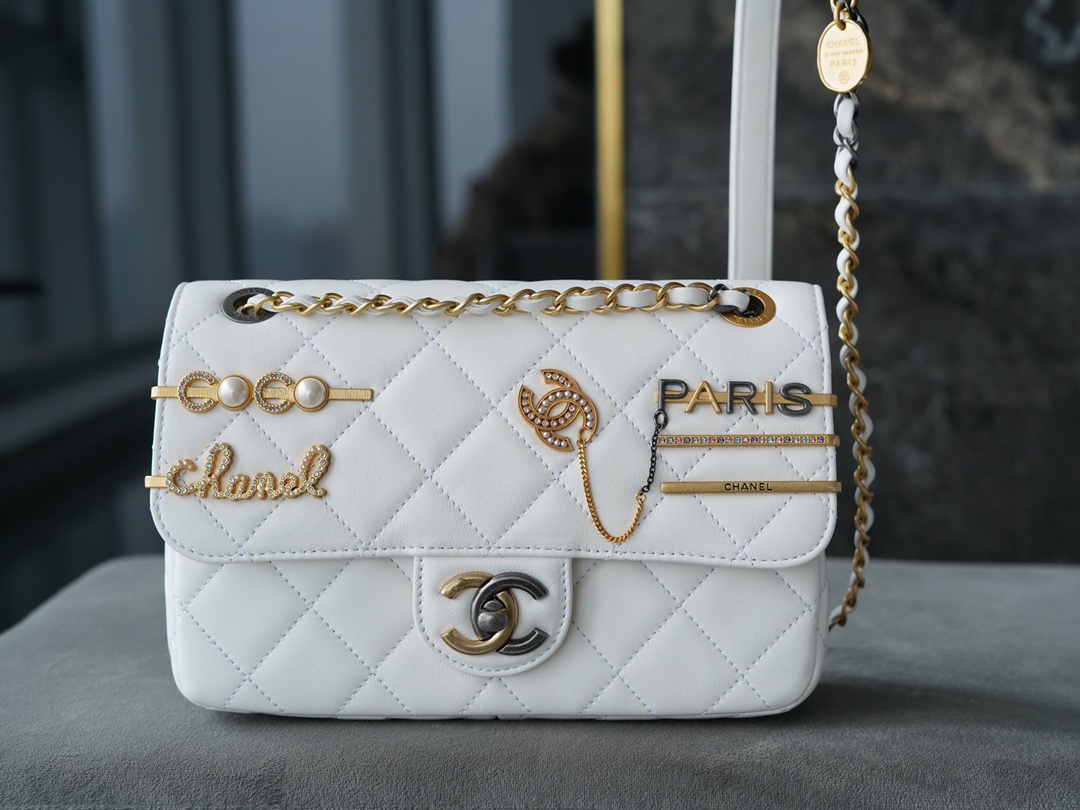 Chanel 21/22 CF Badge White Large Lambskin  