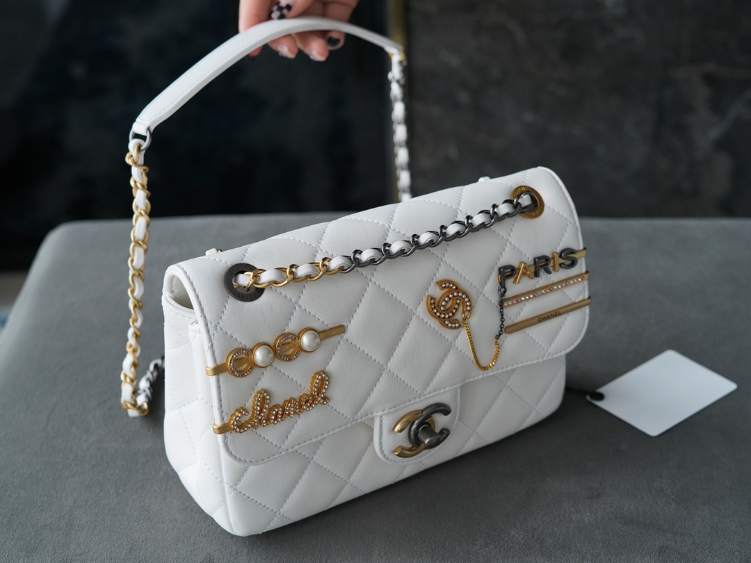 Chanel 21/22 CF Badge White Large Lambskin  