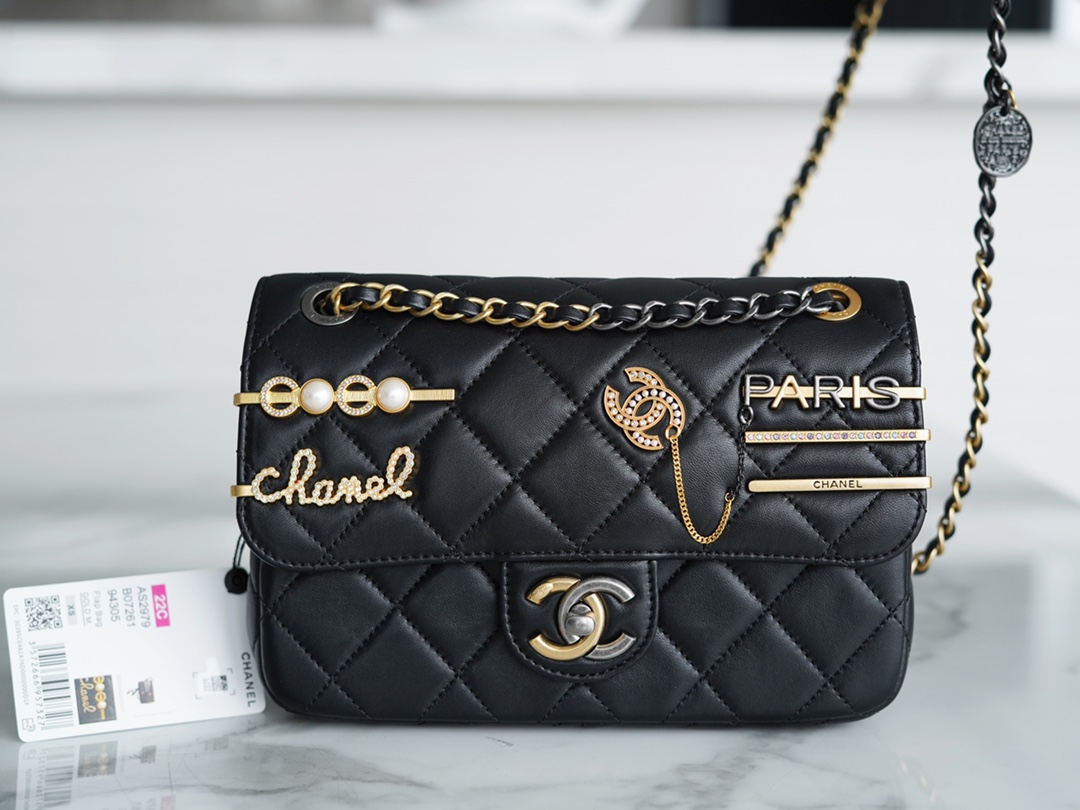 Chanel 21/22 CF Badge Black Large Lambskin  