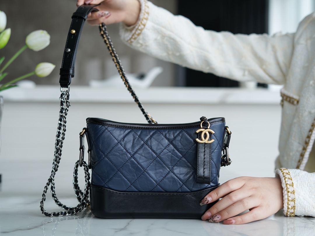 Chanel Gabrielle Classic Flap Black Blue Small Calfskin  