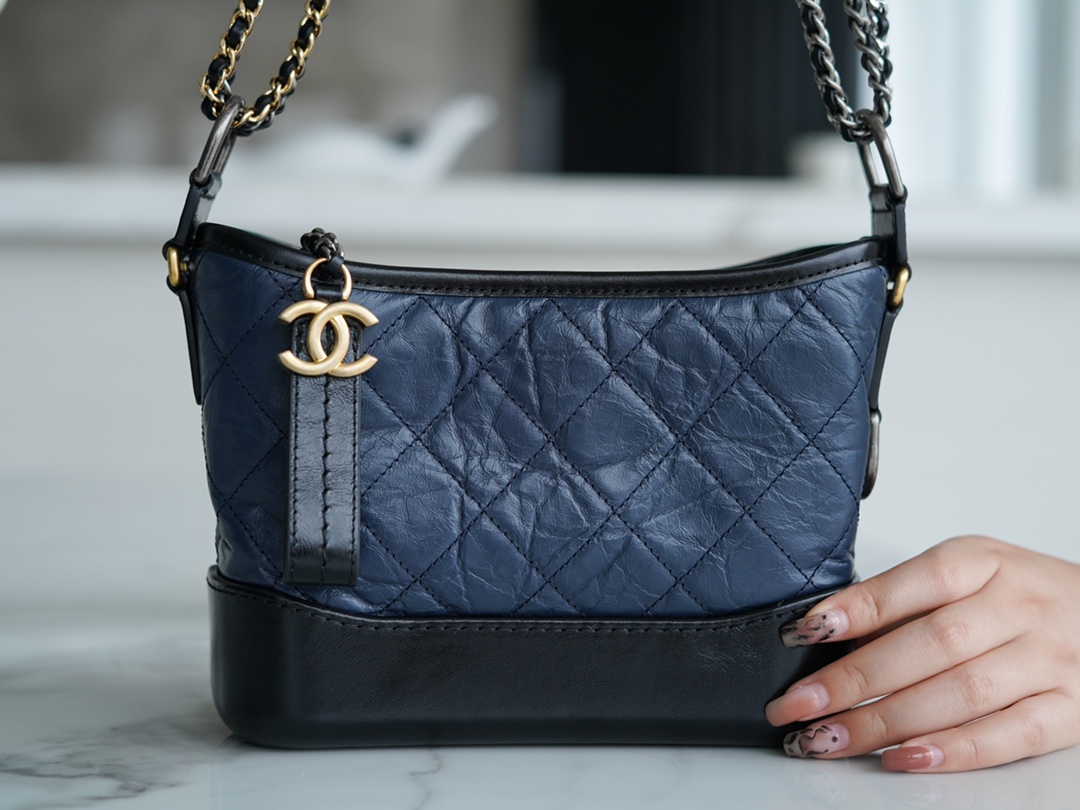 Chanel Gabrielle Classic Flap Black Blue Small Calfskin  