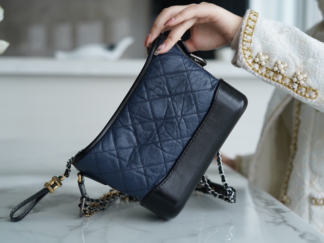 Chanel Gabrielle Classic Flap Black Blue Small Calfskin  