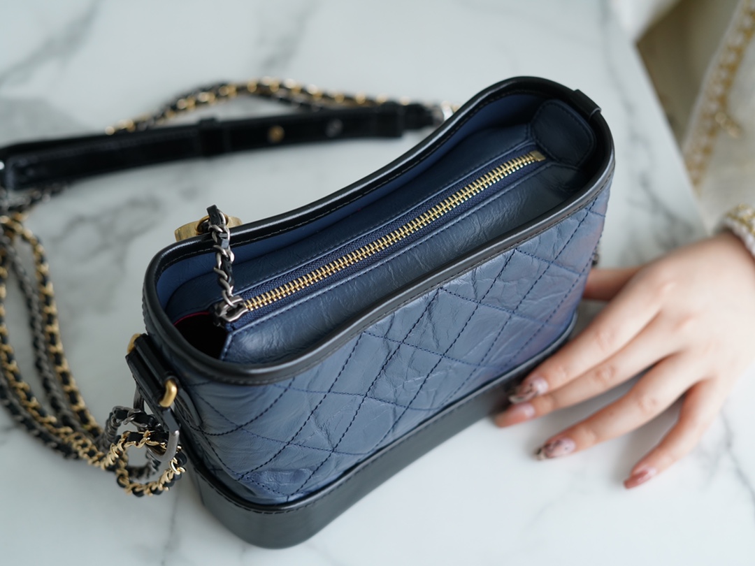 Chanel Gabrielle Classic Flap Black Blue Small Calfskin  