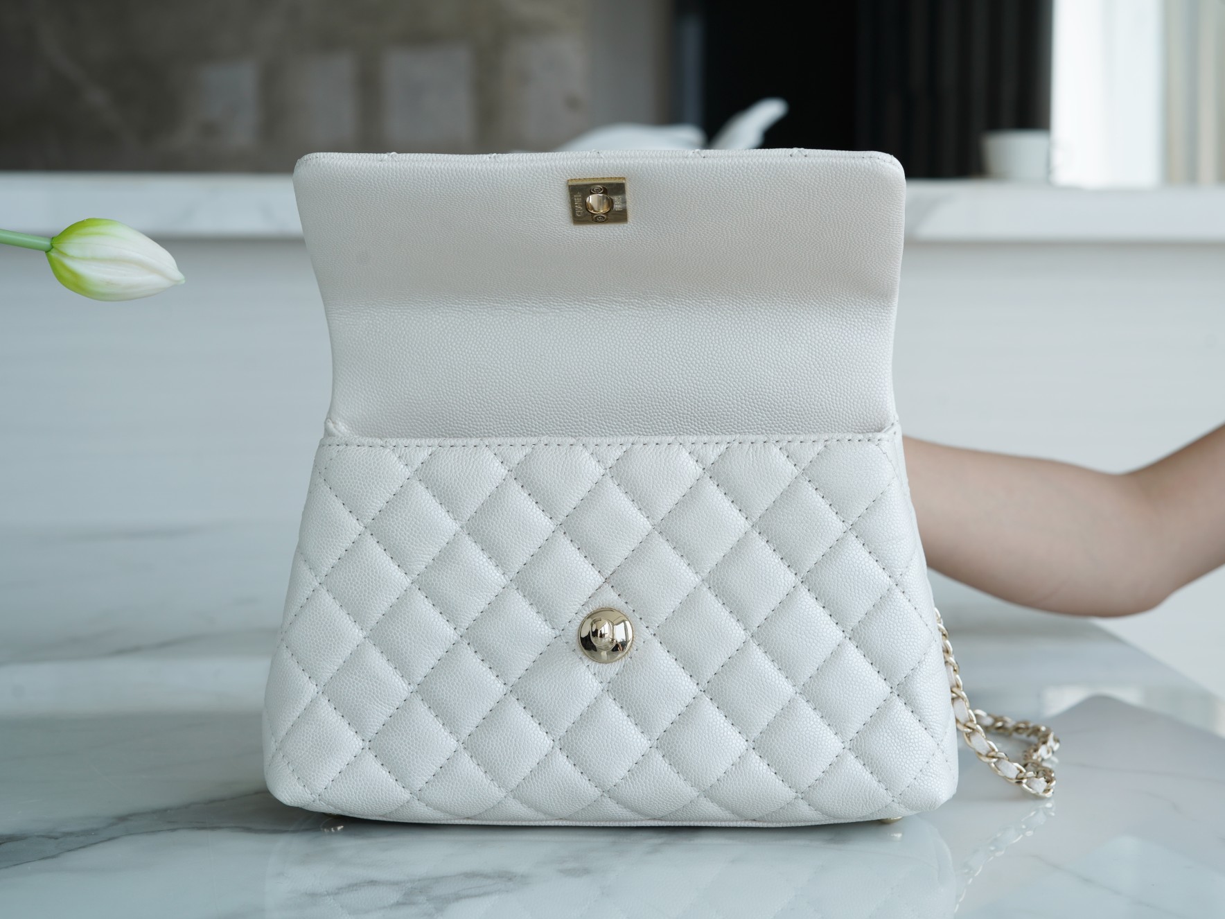 Chanel Coco Handle Small Handle in Pearl White Calfskin  