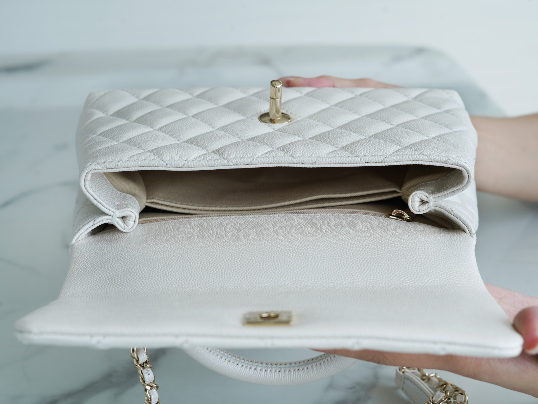 Chanel Coco Handle Small Handle in Pearl White Calfskin  