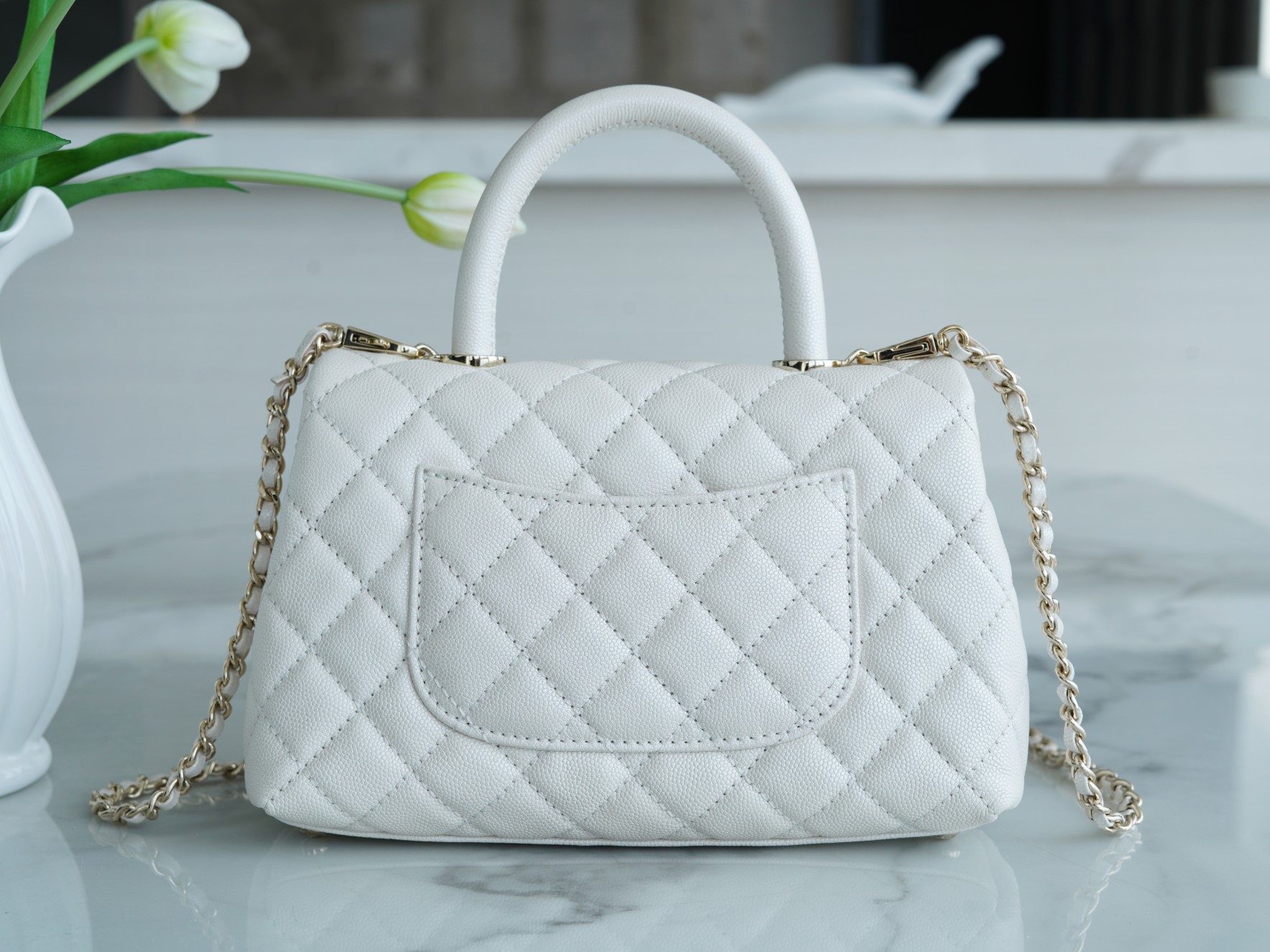 Chanel Coco Handle Small Handle in Pearl White Calfskin  