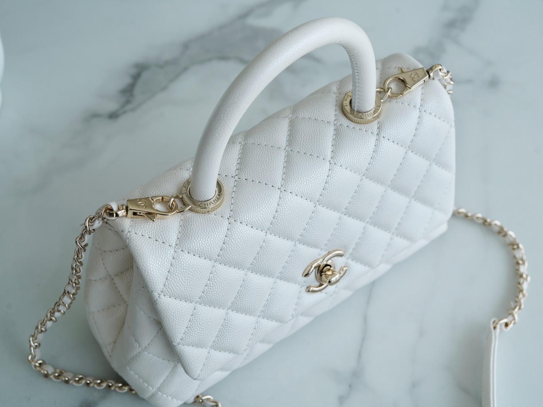 Chanel Coco Handle Small Handle in Pearl White Calfskin  