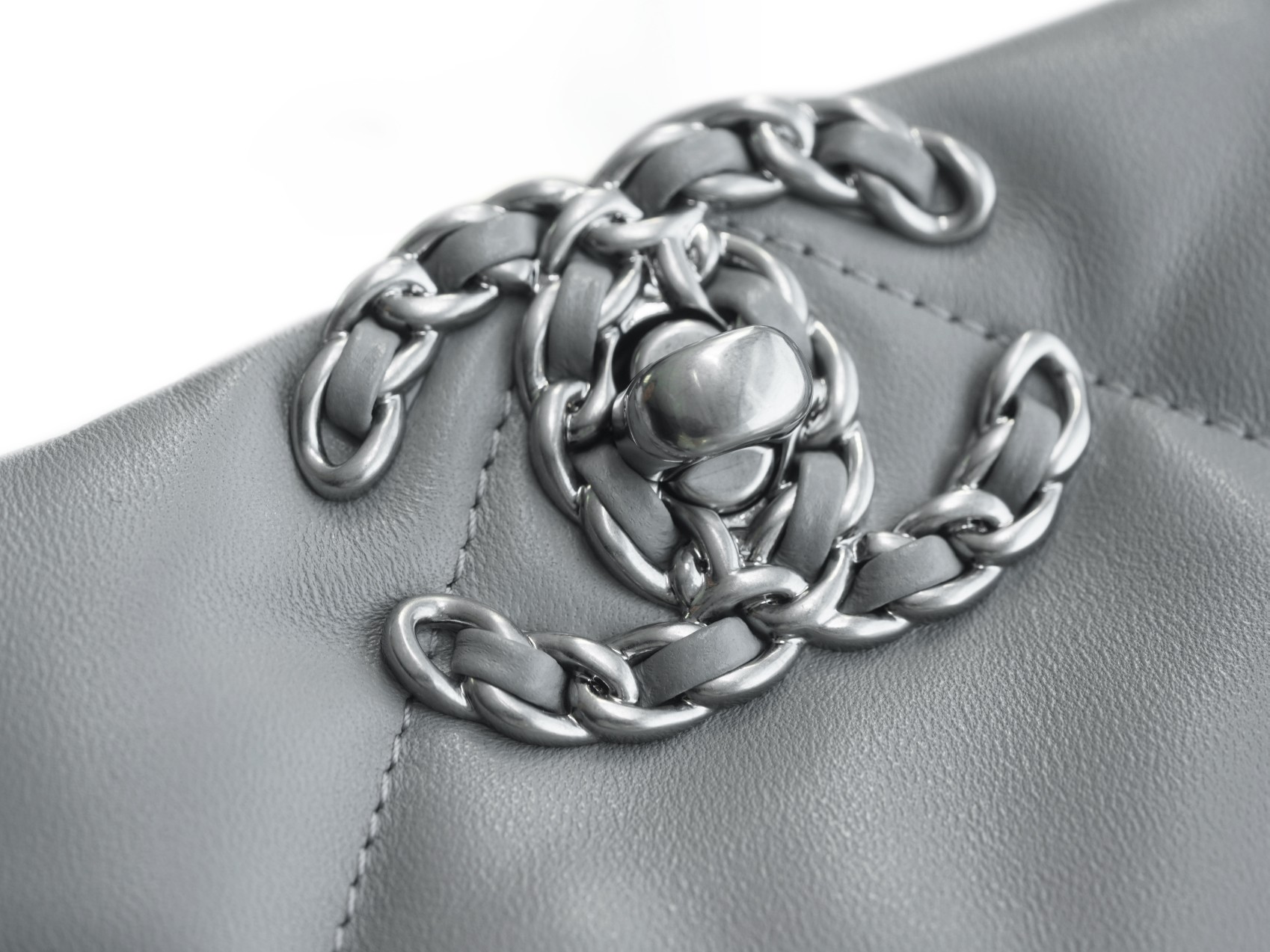 Chanel 22B 19 Bag Tote Light Grey and Silver Small Lambskin  