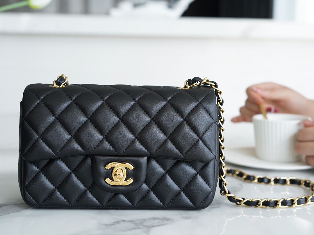 Mini Classic Flap in Black and Gold Small Lambskin  