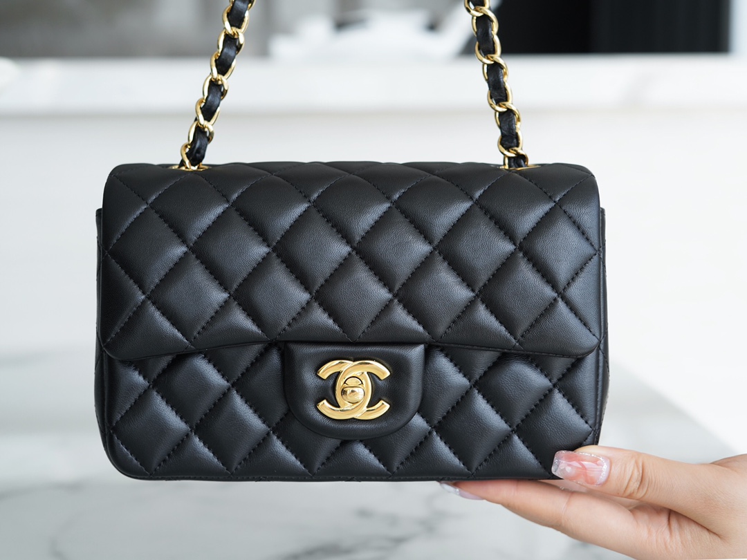 Mini Classic Flap in Black and Gold Small Lambskin  