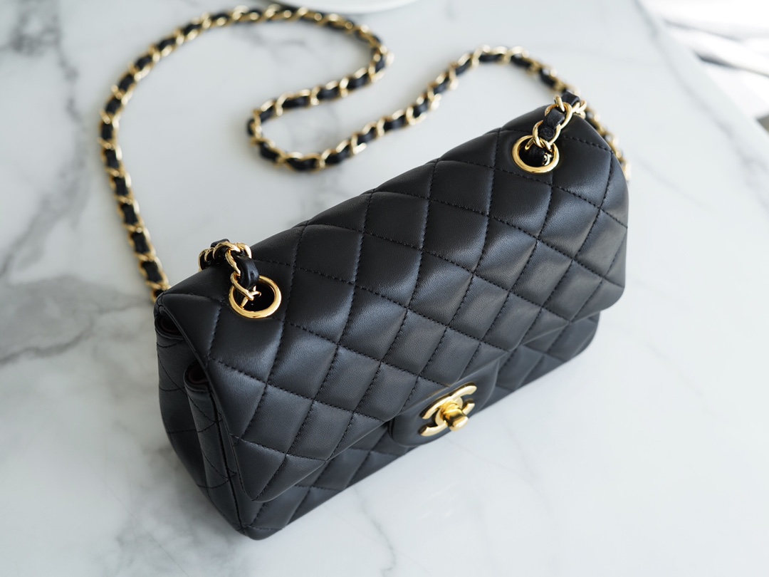 Mini Classic Flap in Black and Gold Small Lambskin  