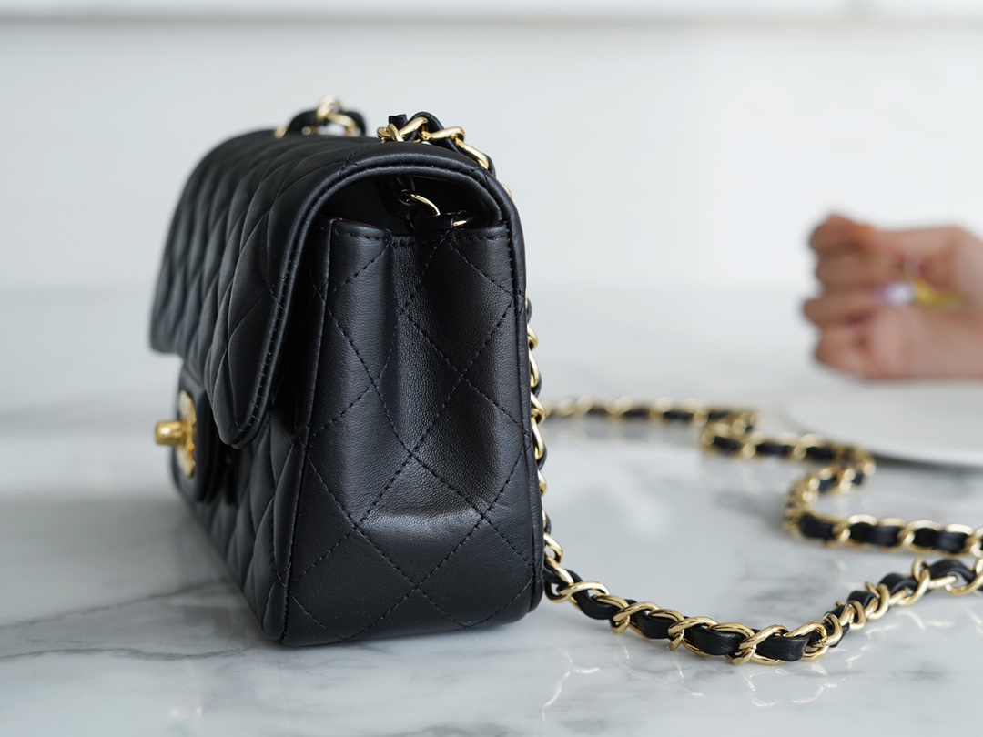 Mini Classic Flap in Black and Gold Small Lambskin  