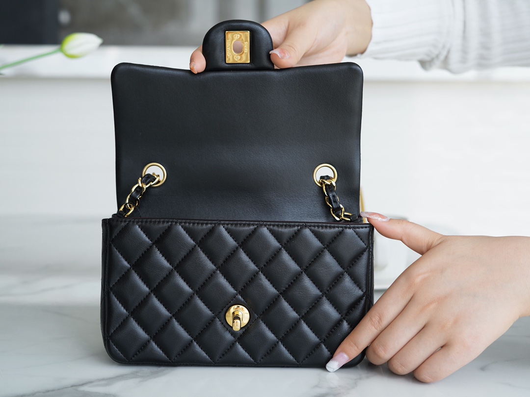 Mini Classic Flap in Black and Gold Small Lambskin  