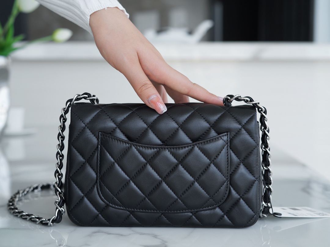 Mini Classic Flap in Black and Silver Small Lambskin  