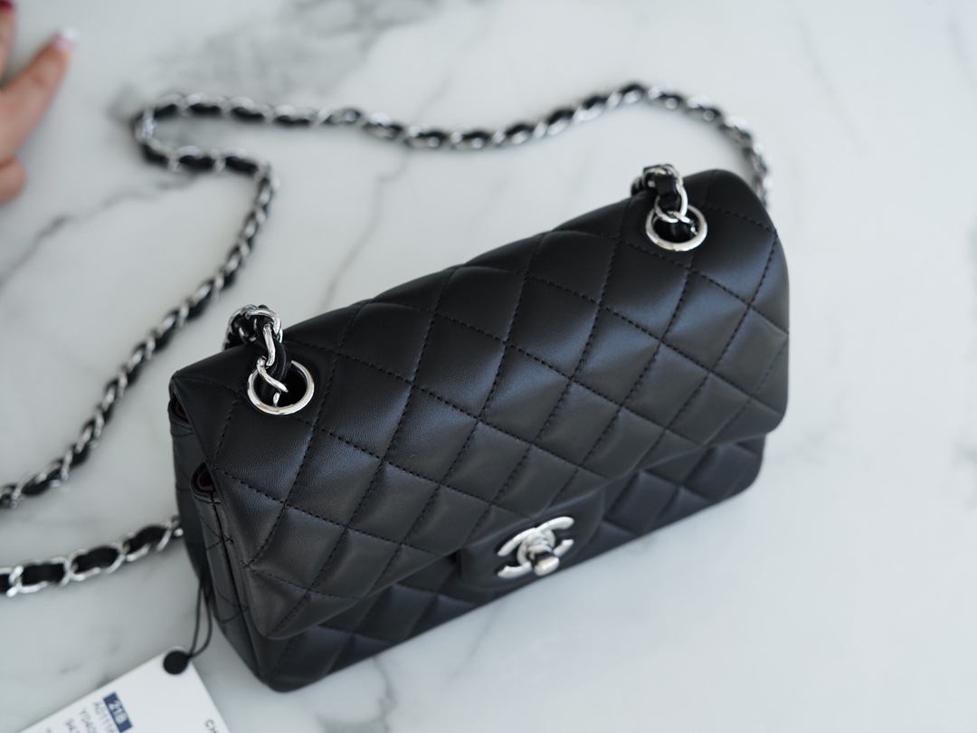 Mini Classic Flap in Black and Silver Small Lambskin  