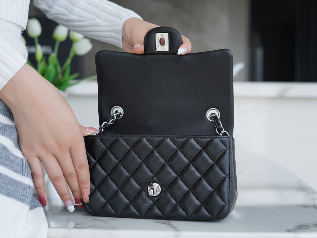 Mini Classic Flap in Black and Silver Small Lambskin  