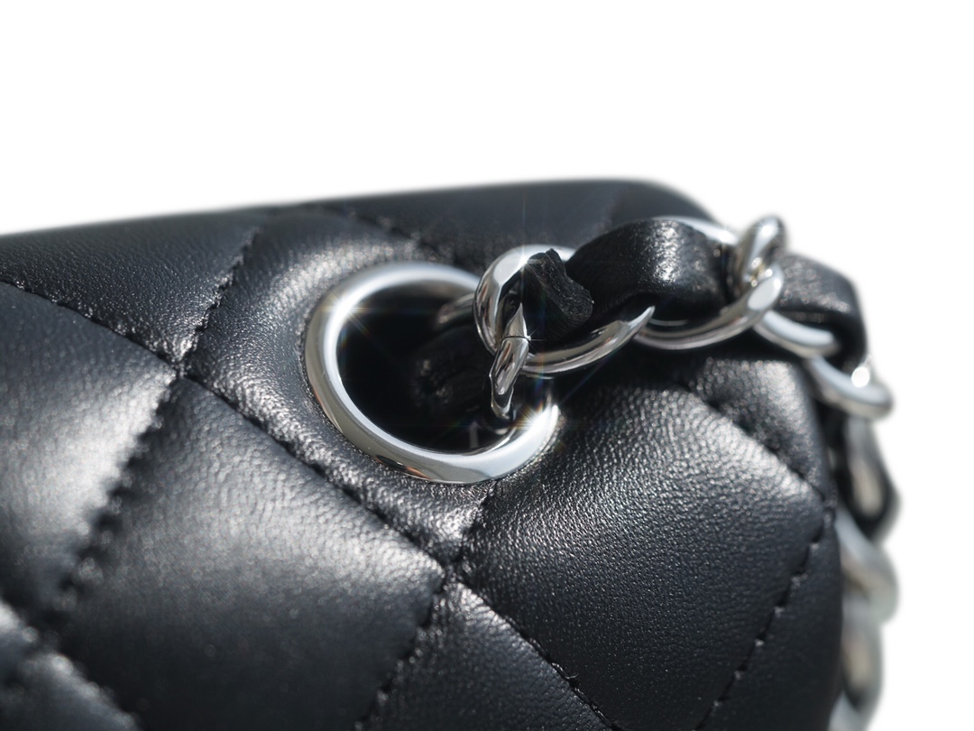 Mini Classic Flap in Black and Silver Small Lambskin  