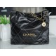 Chanel 23c 22 Bag Medium Black and Gold with White Stripe Glossy Calfskin  