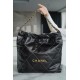 Chanel 23c 22 Bag Medium Black and Gold with White Stripe Glossy Calfskin  