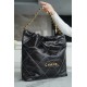 Chanel 23c 22 Bag Medium Black and Gold with White Stripe Glossy Calfskin  