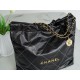 Chanel 23c 22 Bag Medium Black and Gold with White Stripe Glossy Calfskin  