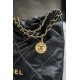 Chanel 23c 22 Bag Medium Black and Gold with White Stripe Glossy Calfskin  