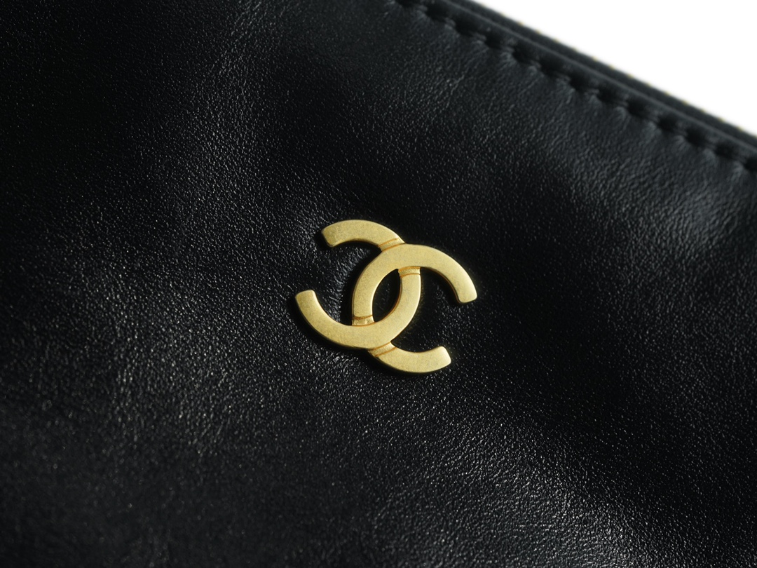 Chanel 23c 22 Bag Medium Black and Gold with White Stripe Glossy Calfskin  