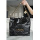 Chanel 22P 22 Bag Small Black and Gold with White Stripe Calfskin  