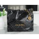 Chanel 22P 22 Bag Small Black and Gold with White Stripe Calfskin  